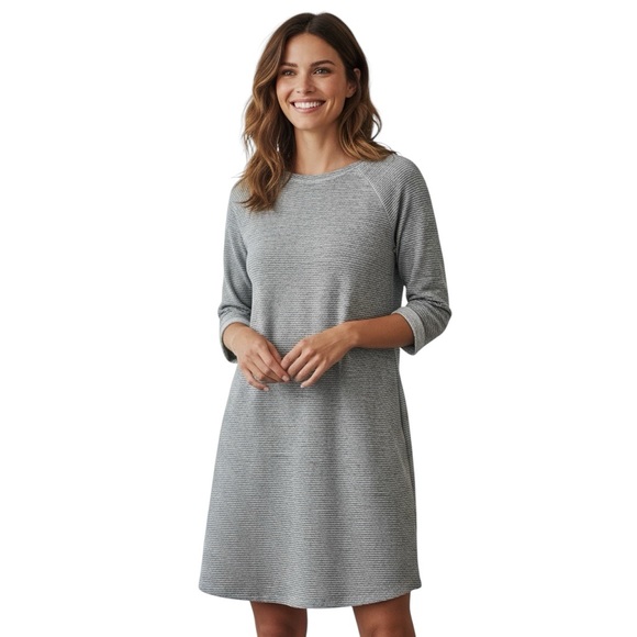 Caslon Dresses & Skirts - CASLON light gray ribbed 3/4 sleeve sweater dress size Medium